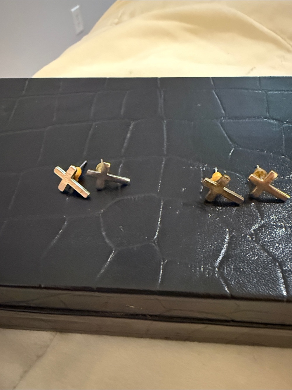 Gold AND silver Cross Stud Earrings -